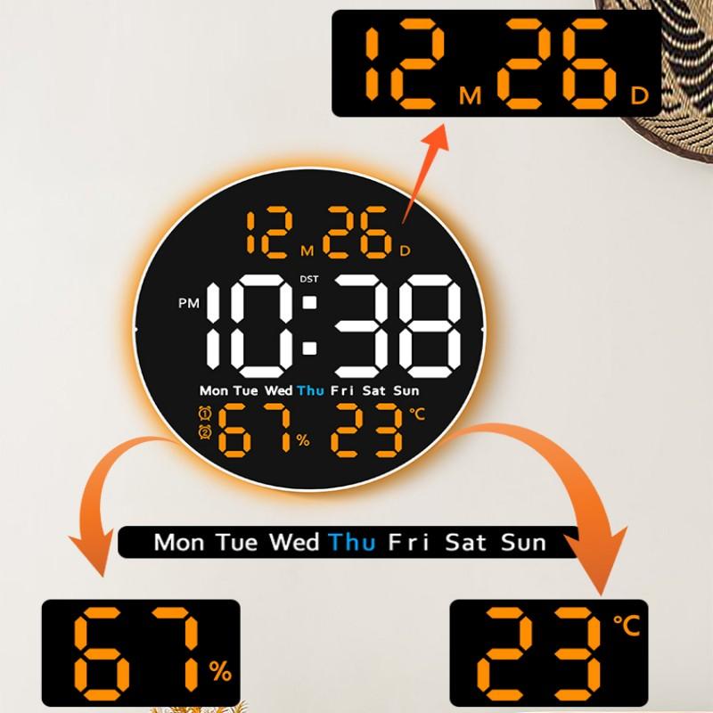Digital Wall Clock With Mood Light USB Powered TEMP Humidity Week LED Alarm Clock DST 2 Alarm Timing Countdown Remote Control