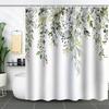 Green Plant Waterproof and Mildew-proof Polyester Bathroom Shower Curtain Shower Curtain Partition Curtain Free of Punching