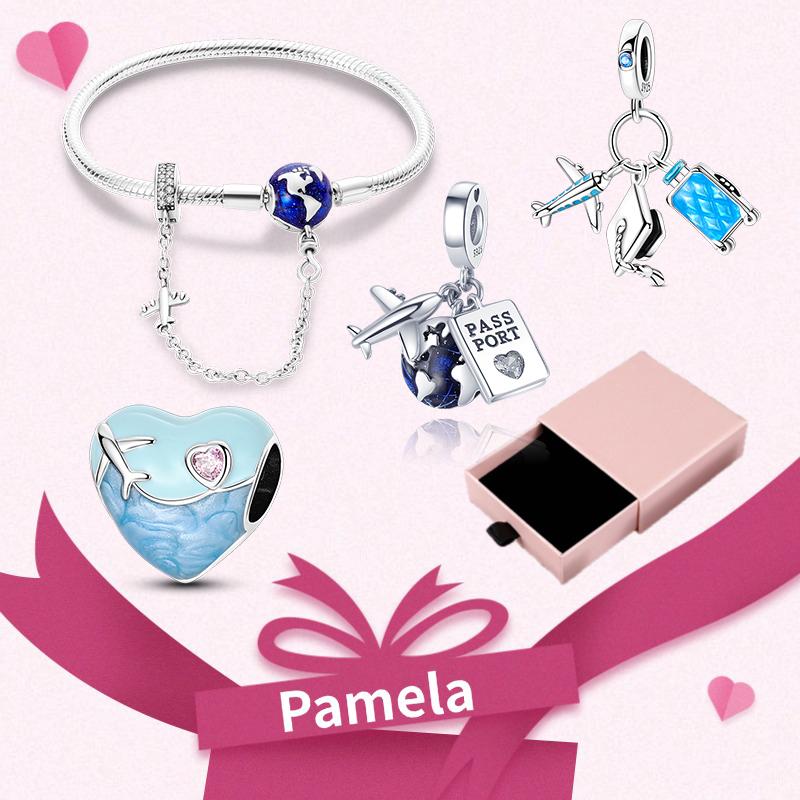 Pink Heart Charm Set 925 Original Silver Charms Bracelet With Gift Box For Women Wedding Anniversary Jewelry Gift 4pcs/lot