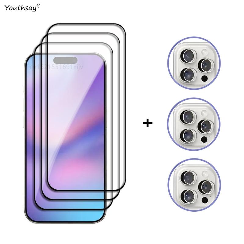 6in1 Glass For iPhone 16 Pro Max Tempered Glass For iPhone 16 Pro Max Screen Protector Phone Film iPhone 16 15 14 13 12 Pro Max