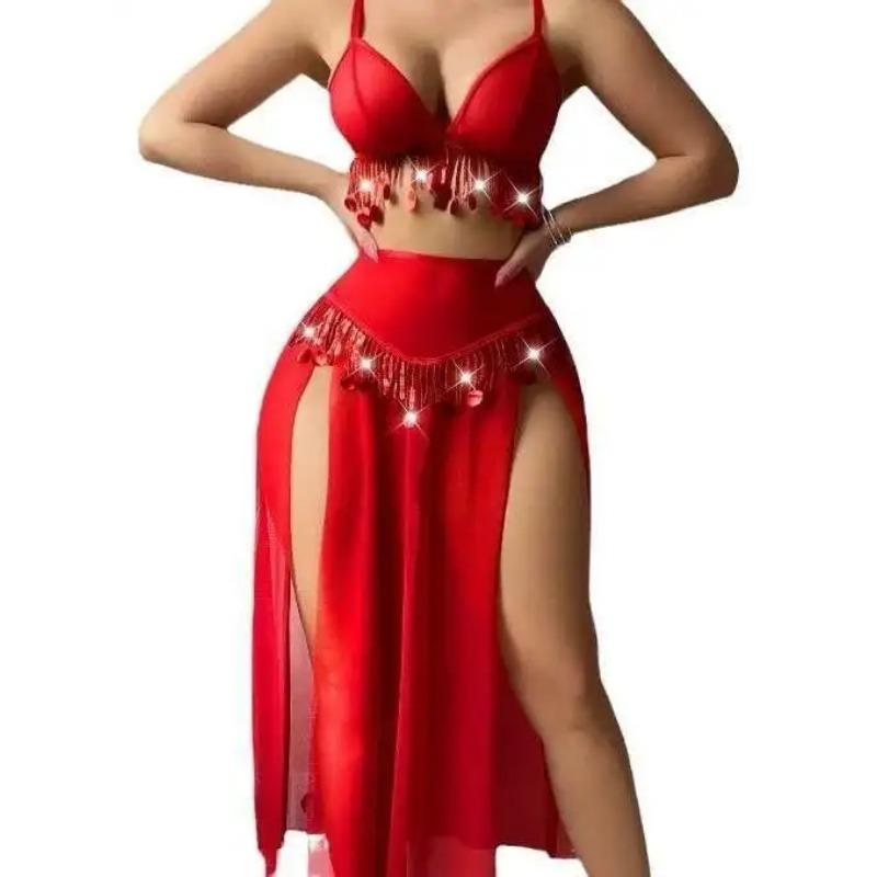 Erotic Sexy Transparent Solid Color Sequin Skirt Set Backless Deep V Suspenders Sleeveless Skirt Sets Charming Elegant Beautiful