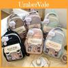 Cute Letter Print Cat Ears Design Student Backpack With Transparent Compartment For Daily Use