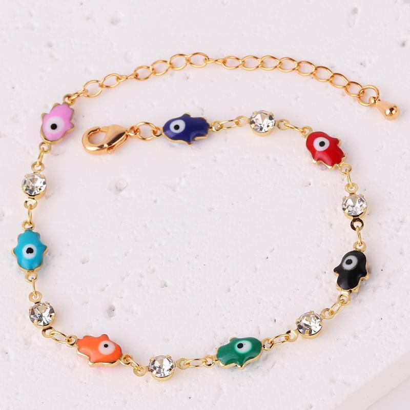 Gold Filled Mix Style Evil Eye Enamel Jewelry Gold Color Hand Turkish Chain Bracelet Boho Women Gift