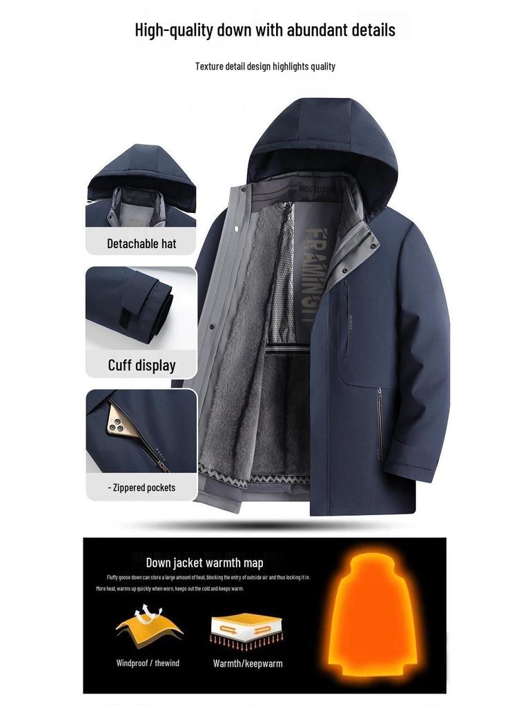 Men's High-End Winter Business Casual Down Jacket with Detachable Goose Down Liner - Middle-aged Dad's Style.