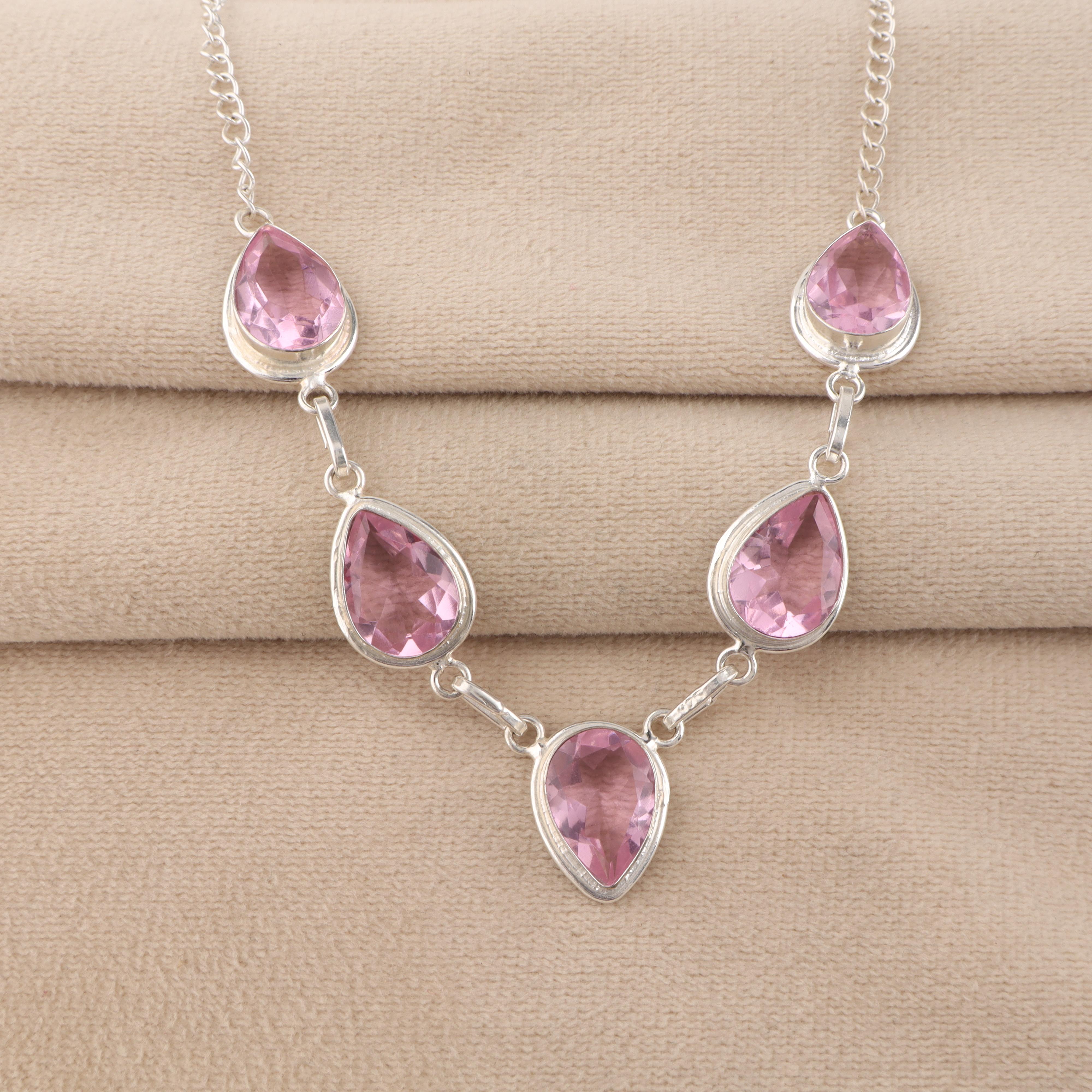 

Розовый морганит драгоценный камень 925 стерлинговое серебро ручной работы ожерелье для женщин RN-1-14