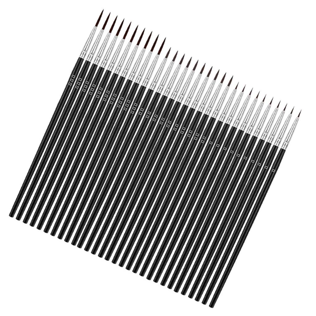 30 kusů Sada malých detailních štětců Dřevěná rukojeť Nylonové štětiny 3 velikosti Miniaturní jemné štětce pro malování obličeje