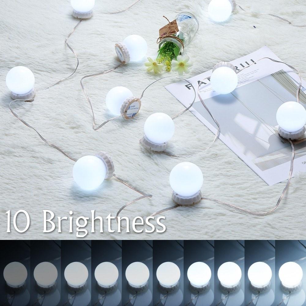 3 Lighting Modes Vanity LEDs Mirror Lights Kit with 10 Bulbs Adjustable 10 Brightness USB Mirror String Light for Makeup Dressing Table