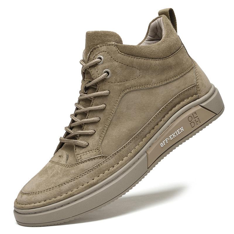 Autumn and winter men's leather high-top board shoes men's velvet warm hand-sewn casual shoes retro mid-top Martin boots men