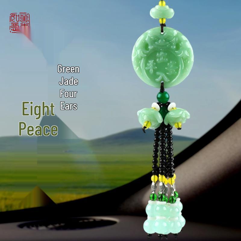 

Підвіска-дзеркало з зеленого нефриту у формі лотоса та піксю: Кришталева прикраса для автомобіля для безпечної подорожі Single Pendant