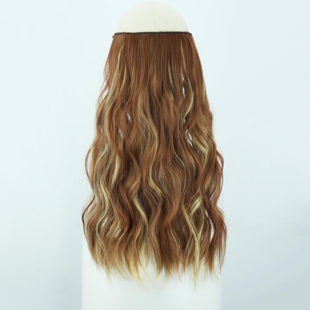 MISSQUEEN Pure Brown Long Wavy Hair Extensions Synthetic Fiber Natural Invisible Wire and Clips Daily Wear Hairpiece