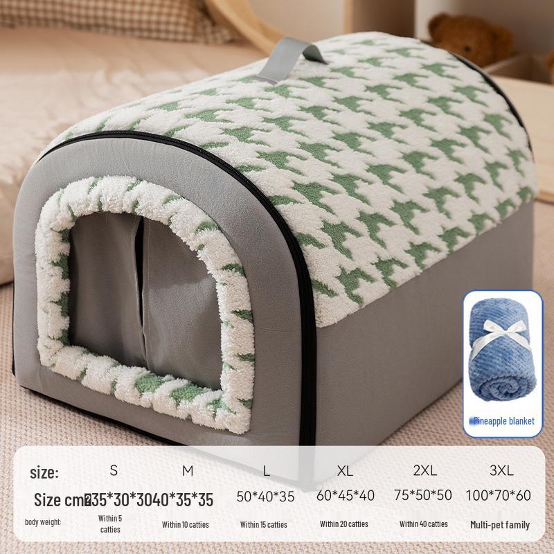 Arc-Shaped Thickened Pet Nest for Autumn and Winter - Large Space Cat and Dog Bed, Removable