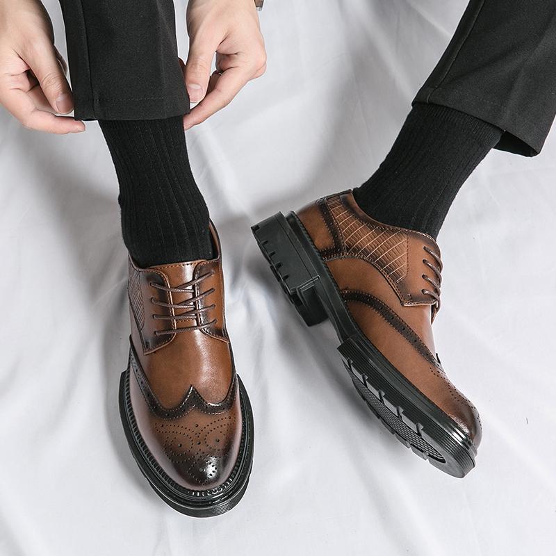 Top Layer Cowhide Men's Leather Shoes, Genuine Leather Business Casual Soft Sole Leather Shoes, British Style Carved Men's Shoes
