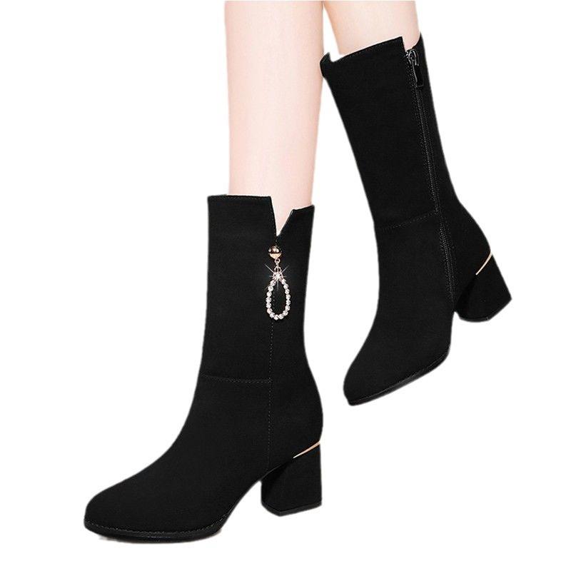 Mid Length Boots for Women 2026 New Autumn and Winter Fashion with Plush Warm Frosted Leather Boots