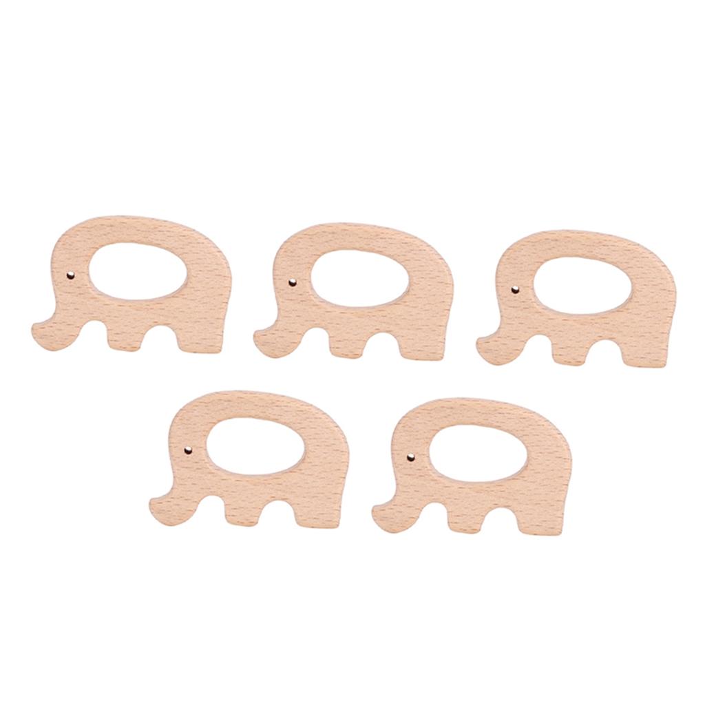 5pcs Wooden Teether Animal Baby Teething Toy DIY Natural Wood Teething Accessories (Elephant)