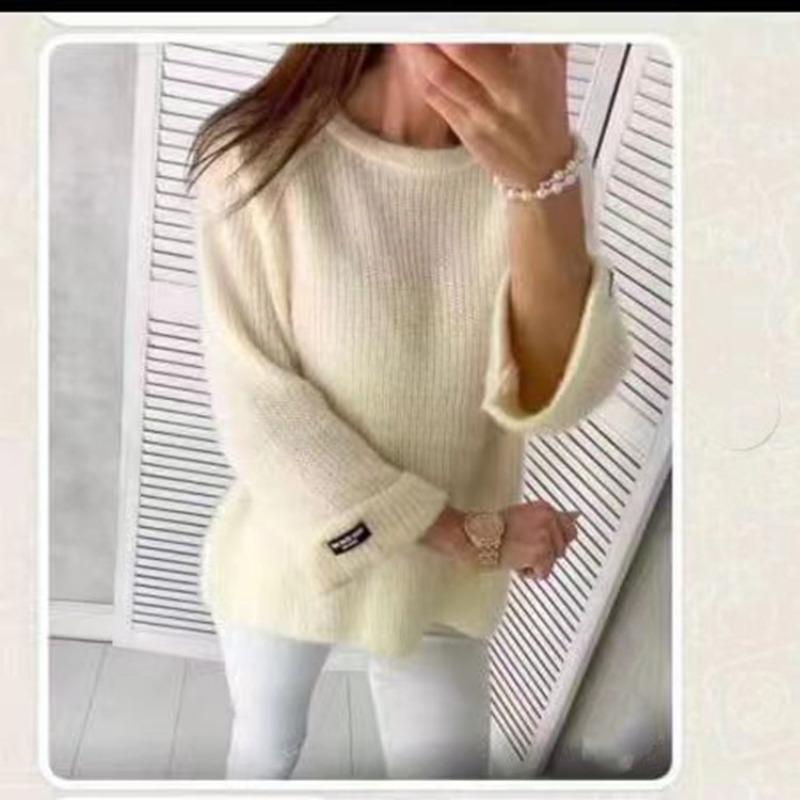 Large size knitted sweater for women's loose crew neck autumn and winter sweater for women