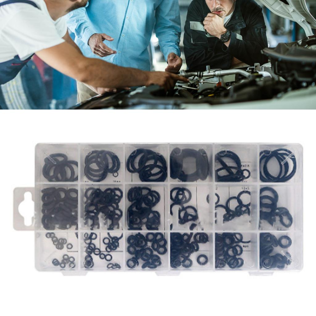 225 Peças Sortimento de Anéis O de Borracha Métrico Impermeável Conjunto de Anéis de Vedação NBR Kit de Arruelas Preto