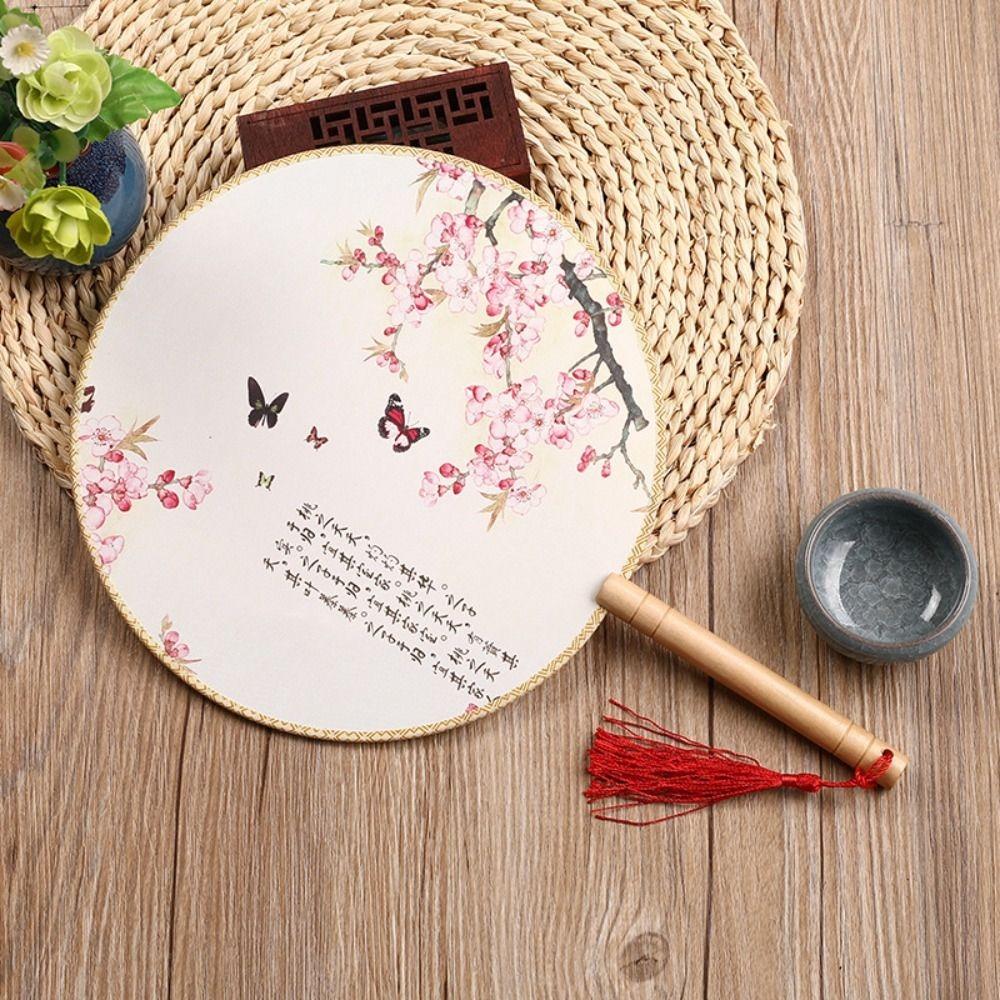 Dance Performance Handheld Chinese Style Fan Floral Pattern with Tassels Pendant Silk Fan Vintage Ancient Tuan Fan Home Decor