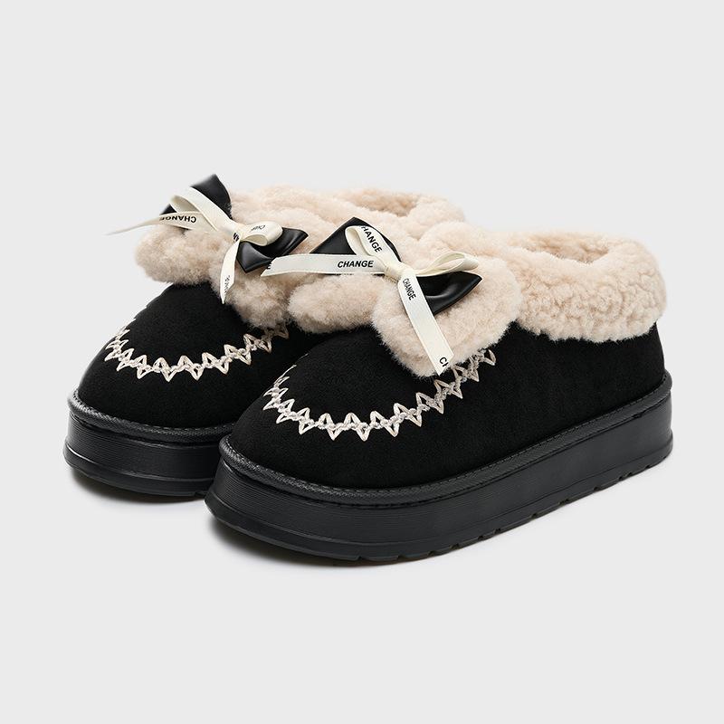 Embroidered Lace Cotton Shoes, New Products In Winter, Indoor Household Non-slip, External Wear, Velvet Warm Lamb Wool All-inclusive Cotton Shoes