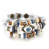 Bohemian Multilayer Braided Leather Bracelet with Eye Beads, Adjustable Couple Wristband