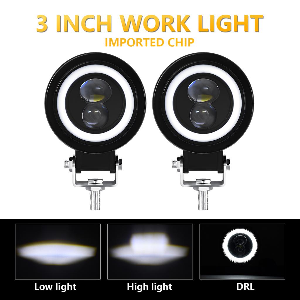 Motorcycle LED Driving Lights, 60W 6000K Super Bright  s Waterproof Fog Lights for Cars Tractors Trucks ATVs SUVs Boats (White Light, 2 Pack)