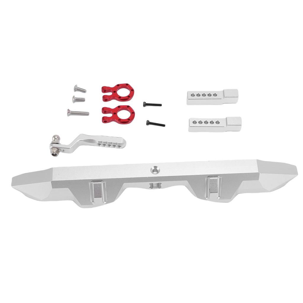 RC Rear Bumper with Trailer Hitch Silver Aluminum Alloy RC Crawler Car Rear Bumper for Replacement