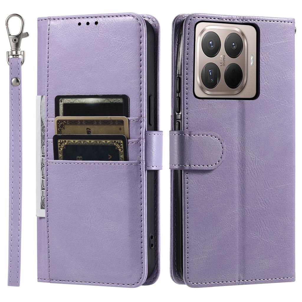 For Xiaomi 15T Pro Case 6 Card Slots PU Leather Anti-Fall Phone Cover with Wrist Strap