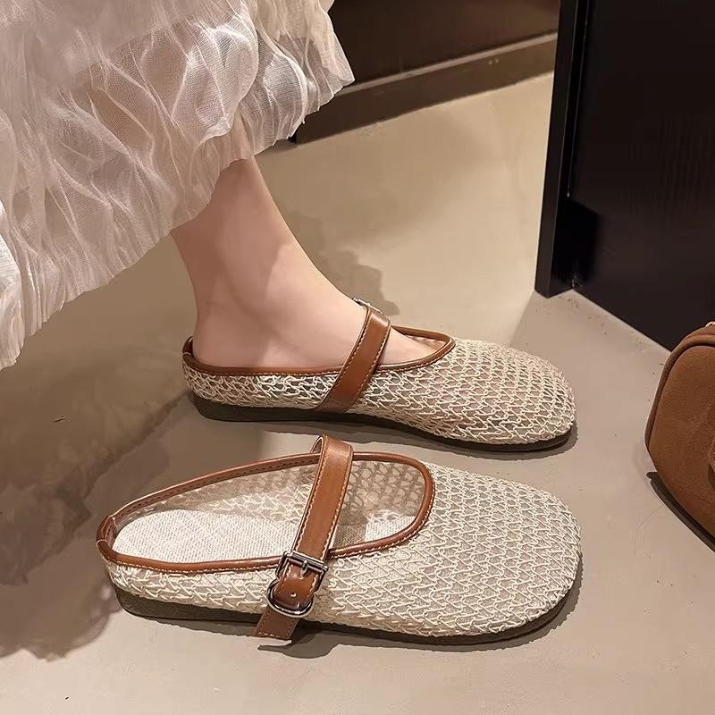 Baotou Flat Shoes Women s Summer New Round Toe Light Mesh Breathable Color Block Metal Slip Soft Slip Slippers 35 2859₽