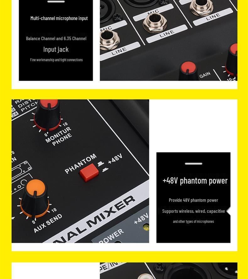 Professional Multi-Channel Mixer with Bluetooth 5.0, DSP Effects, USB, and Reverb for Stage and Wedding Performances