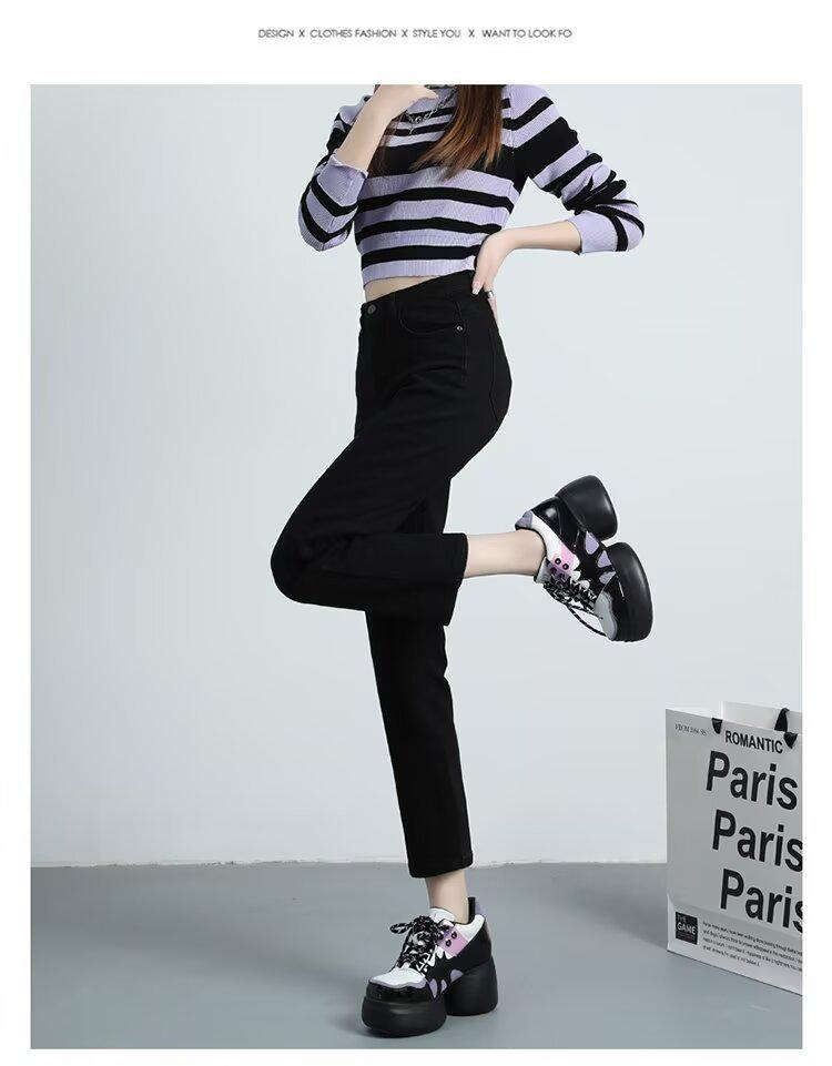 2025 Spring/Autumn Women's High Waist Straight Leg Jeans - Slimming Light Tone Cropped Cigarette Pants