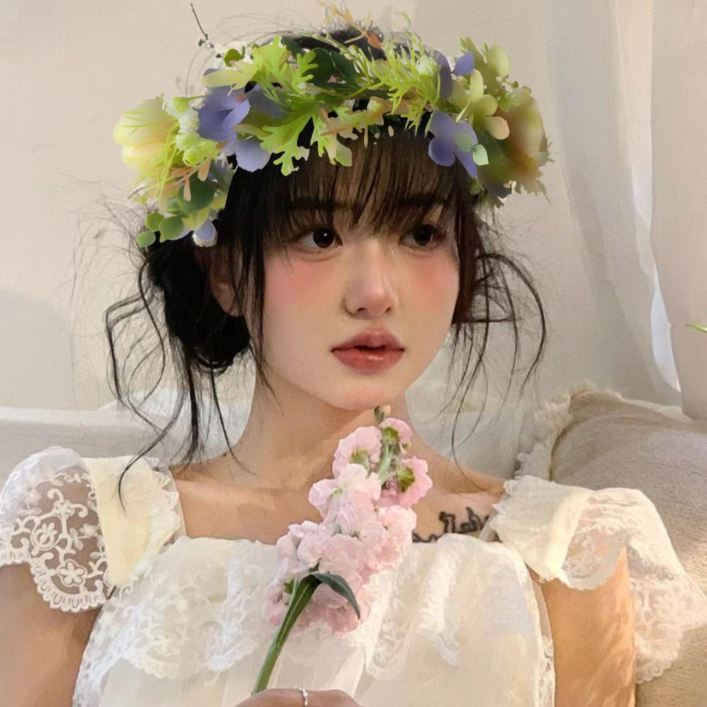 

Handmade Bride Flower Crown Colorful Garland Head Hoop Party Favors Style 2