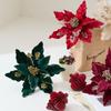 Flanelltyg Jul Konstgjorda Blommor Plast Glitter Glitter Falsk Blomma 28cm DIY Glitter Julstjärna Juldekoration