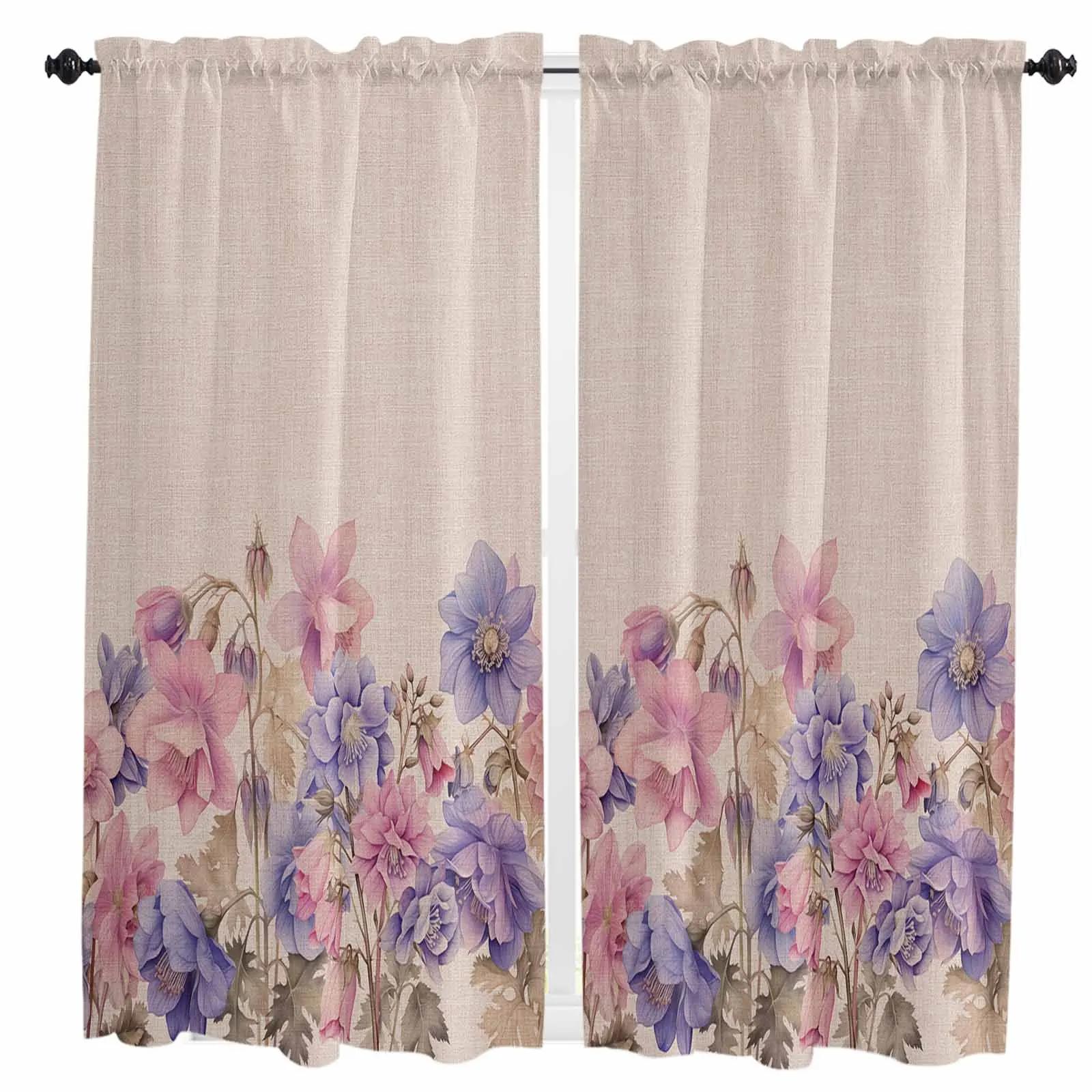 

Весна Лето Цветок Бабочка Занавеска Домашнее Украшение Гостиная Короткие Шторы Оконные Обработки Для Кухни Спальни W75 X H166(CM)X2&Hook