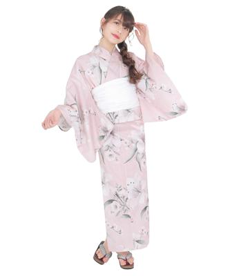 Junior Retro Yukata Set with Variegated Set for Girls Daydream of Lovely [KYOETSU] Weave, 3-Piece (Yukata, Obi, Geta) (11. Flowers, 130cm)