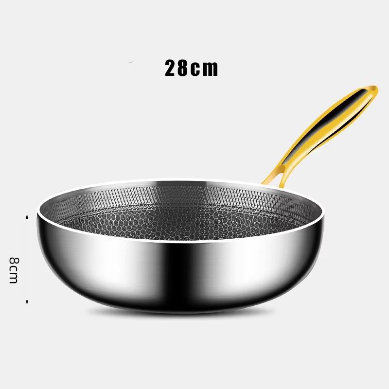 Padella Wok in Acciaio Inossidabile 316 Antiaderente Cottura Nido d'Ape Bistecca Pentola Piano Cottura a Gas Induzione Generale Casseruola Utensili da Cucina