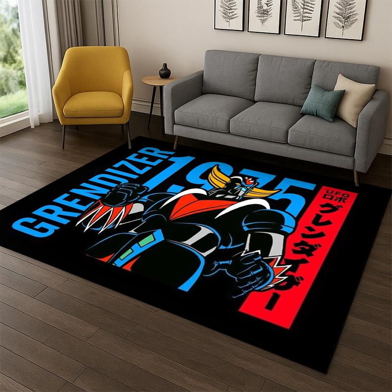 Retro Cartoon UFO Robot Grendizer Anime Carpet Rug for Bedroom Living Room Sofa Doormat Home Decor,Kid Game Area Rug Non-slip