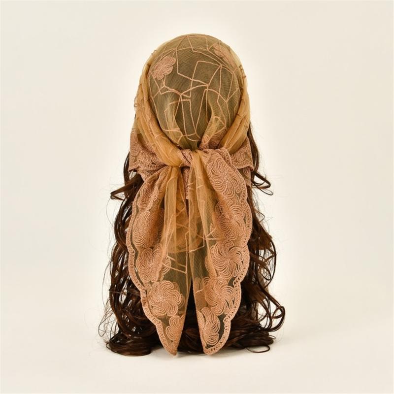 Elegant Embroidery Flower Lace Head Cover Breathable Bandana Head Scarf For Stylish Outfit Turban Headwrap for Daily Use