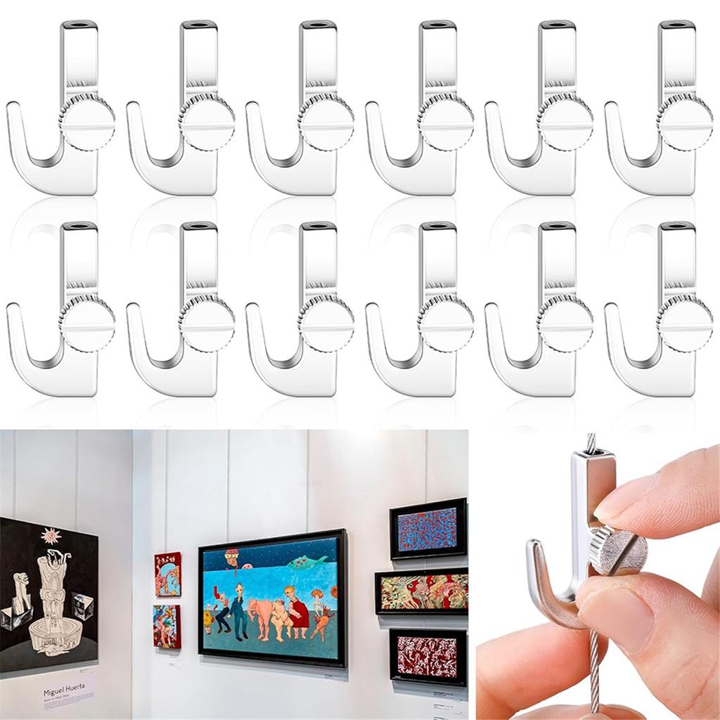 2025+ 12Pcs Adjustable Hooks for Picture Hanging System Picture Rail Hooks Hangers for Exhibition Art- Supplies
