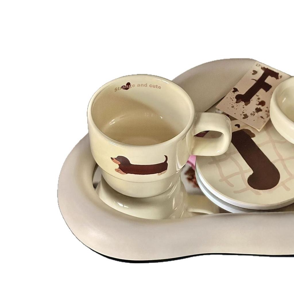 Keramický hrnek vysoké hodnoty Originální kreslený Štěně Naskládaný šálek na kávu Snídaňová klobása Roztomilý