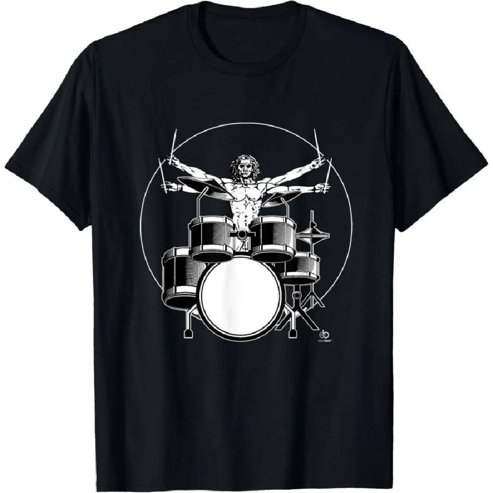 Футболка Da Vinci Drums Витрувианский человек Барабанщик Рок Подарок XXXXXL чёрный