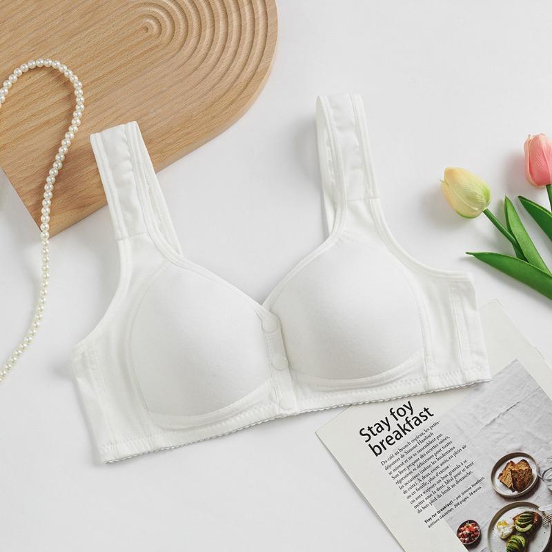 White Cotton Front Closure Bra with Wide Comfort Straps and Non Wired Support