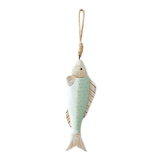 Mediterranean Vintage Wooden Fish Decoration Farmhouse Rustic Nautical Home Restaurant Wall Art Fish String Hanging Ornament Pendant