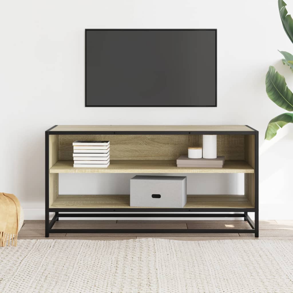TV Stand in Sonoma Oak Finish 91 x 40 x 46 cm Made of Engineered Wood and Metal