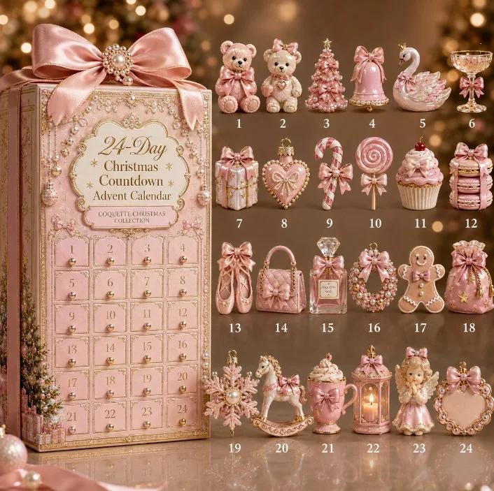 24-Tage Mini Weihnachtsstein-Ornament Adventskalender, Einzigartige Designs, Baubare Steine, Aufhängeschlaufen Enthalten, Feiertagskalender