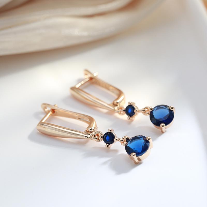 Kinel Long Blue Zircon Drop Earrings For Women Rose Gold Color Dangle Earring