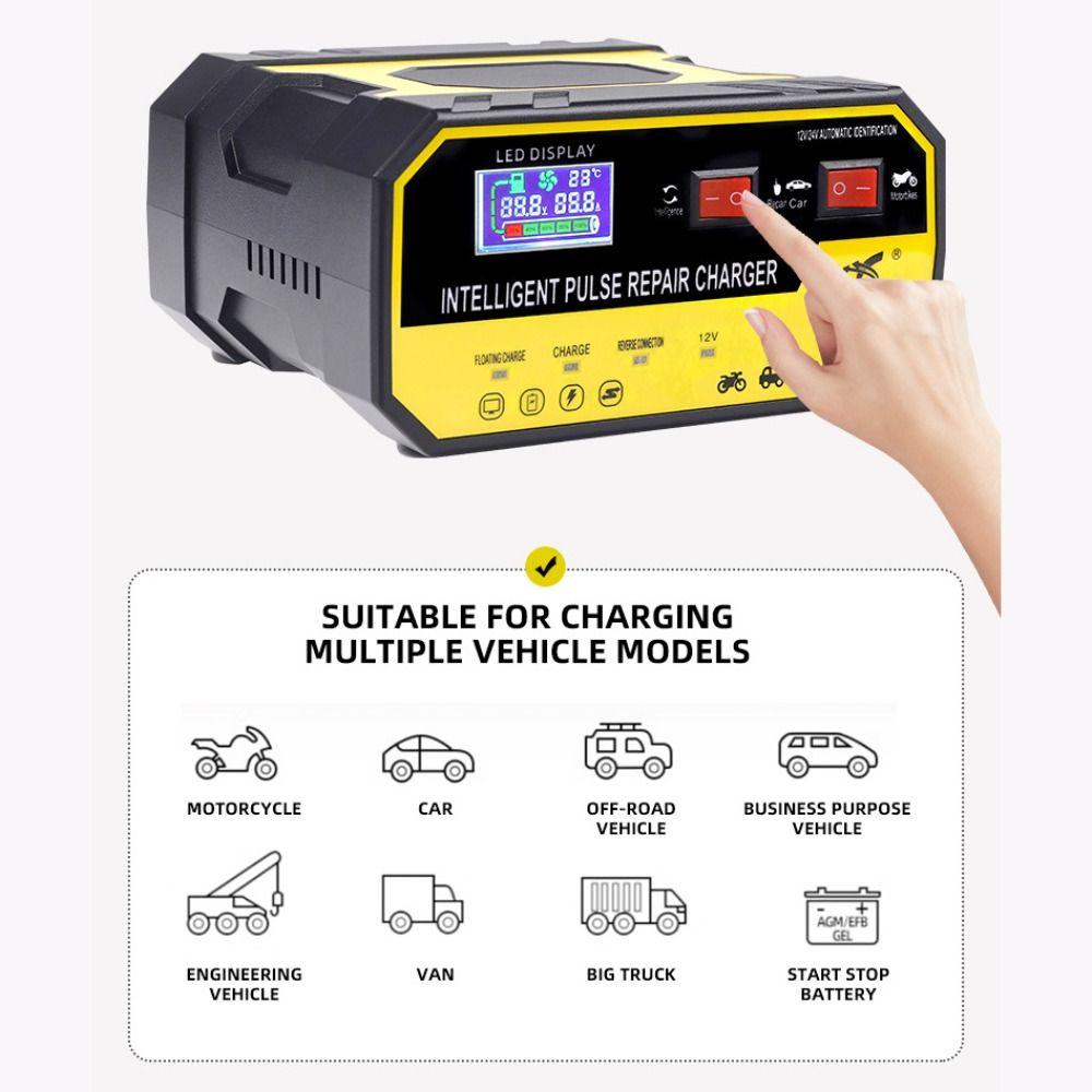 12V/24V Car Battery Charger Automatic Repair Fast Charging Motorcycle Batteries Charger Smart Charging Universal Voltage