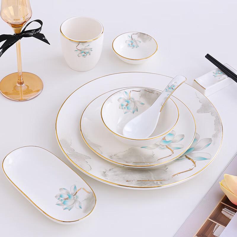 Ru Han Chinese Ceramic Lotus Dinnerware Set
