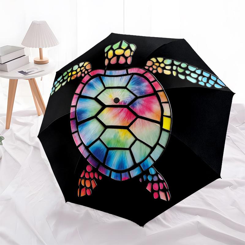 1pc Sea turtle Stained glass Automatic Folding Umbrella, Heavy Duty 8 Rib Iron Frame,  Suitable for Travel, Daily Use, Birthday, Decor Gift  70