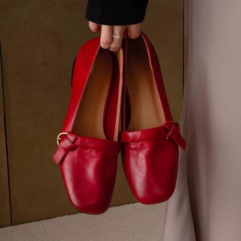 Fashion Low Heel Shoes Summer New Square Head in The Buckle Metal Buckle Soft Sole Anti-slip Wear-resistant Square Heel Shoes