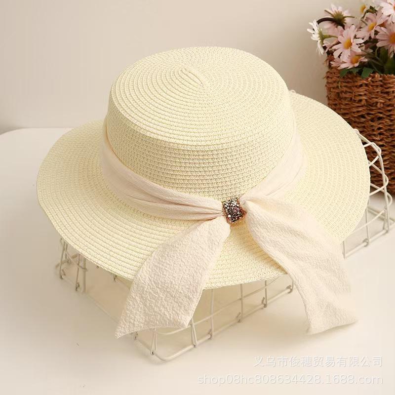 1Pc Women Sun Straw Hat Wide Brim Straw Sun Hat Foldable Packable Beach Summer Hat Foldable Roll Up Floppy Beach Hat For Women