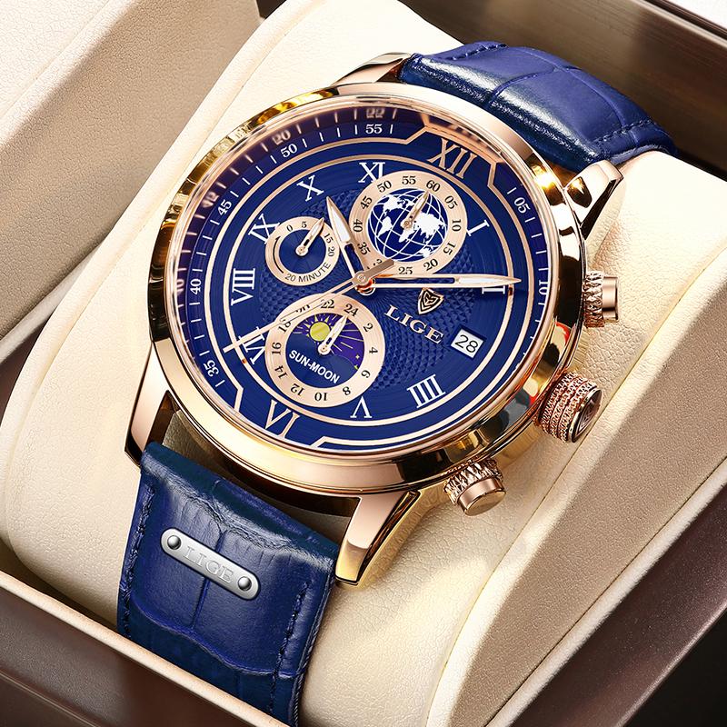LIGE Luxury Mens Watches Waterproof Luminous Fashion Quartz Watch For Men Business Casual Man Date Chronograph Relogio Masculino